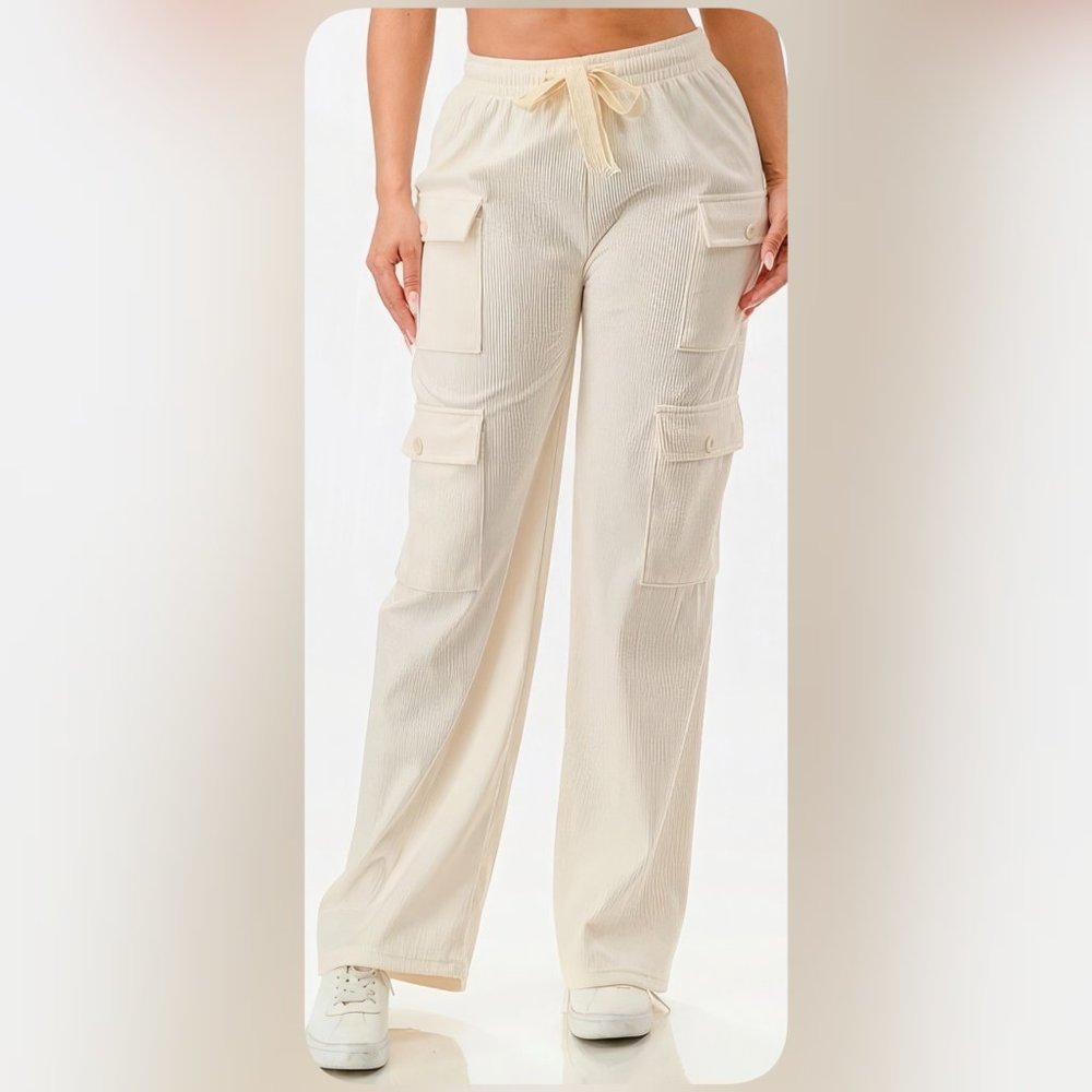 🆕Cream Cargo Corduroy Pants -Wide Straight Leg